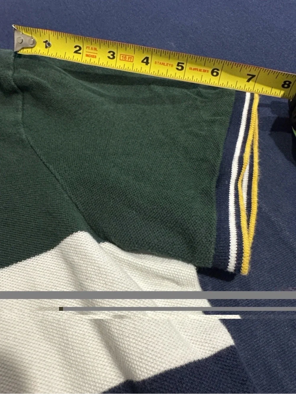 Men’s Medium Slim Fit Ralph Lauren Green, Navy & White Striped Polo Shirt